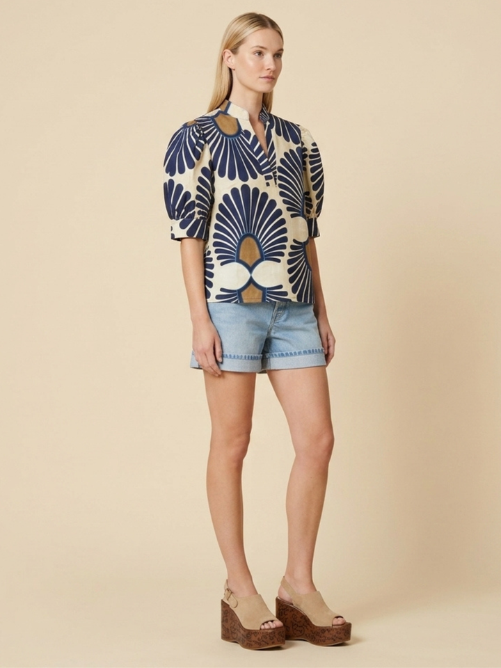 Darnya The Essential Puff-Sleeve V-Neck Blouse
