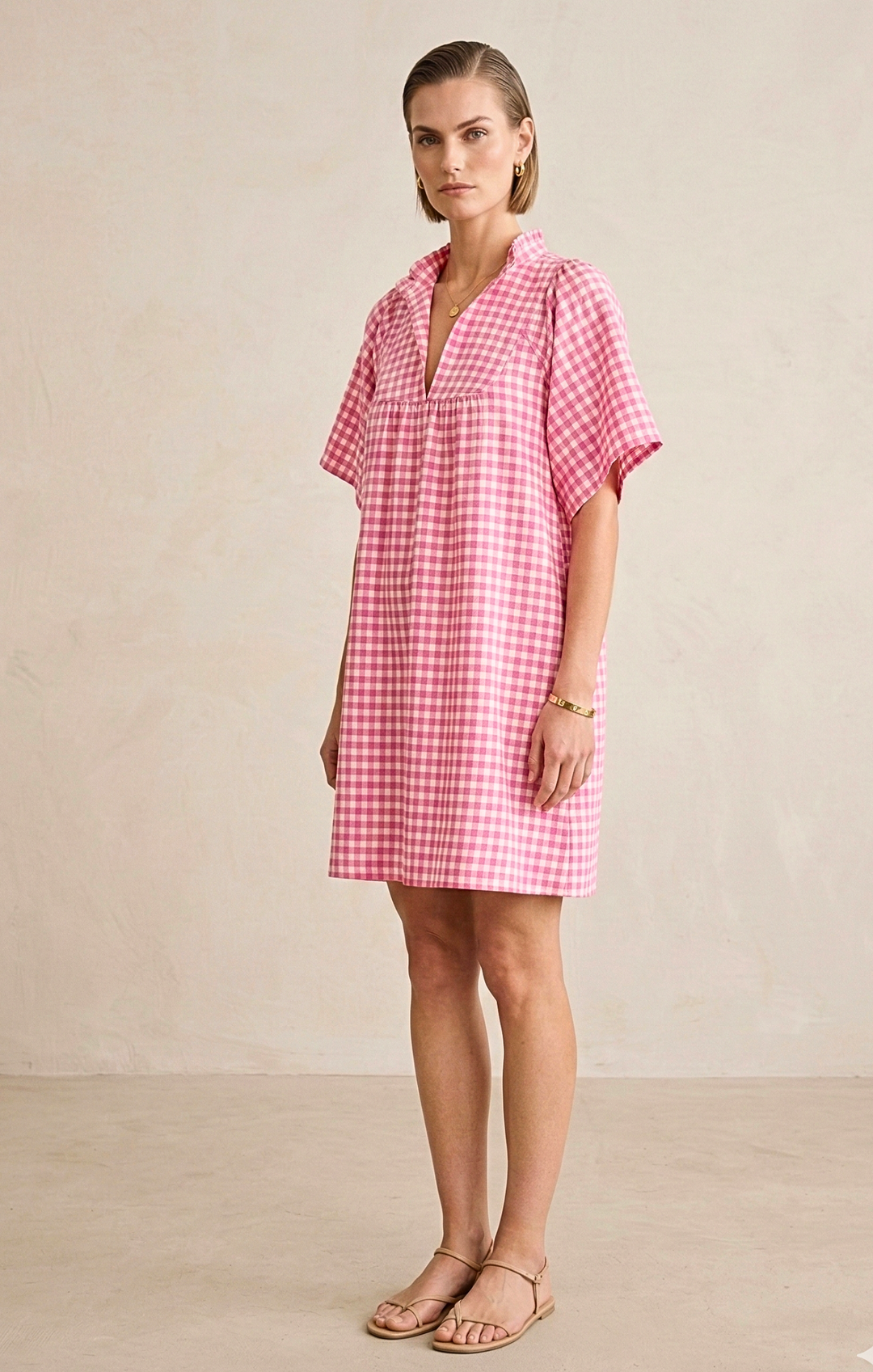 pink gingham babydoll dress JOANNA red gingham babydoll cotton dress with laces parts Maisoncleo