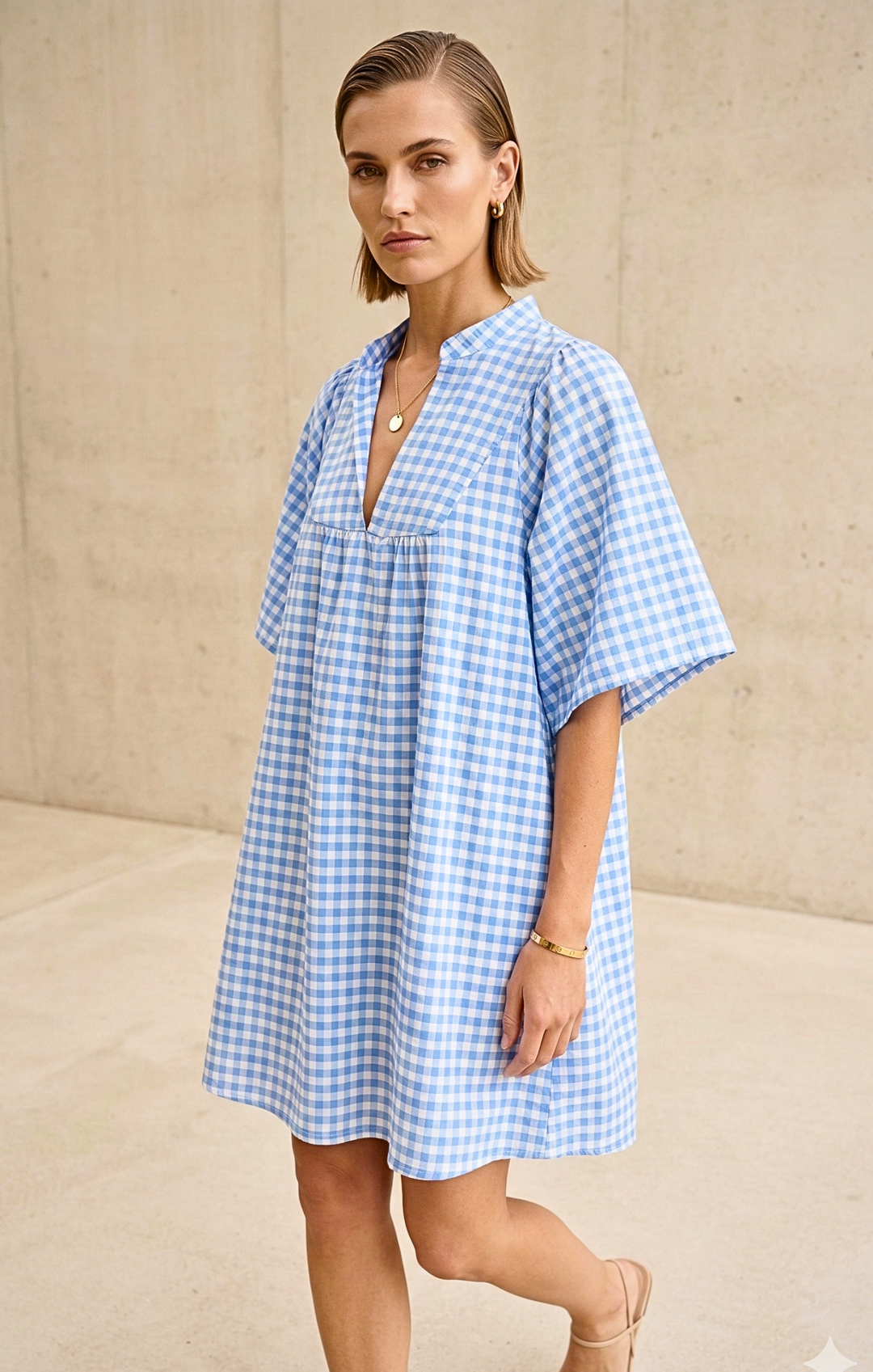 Doris Gingham Babydoll Mini Dress