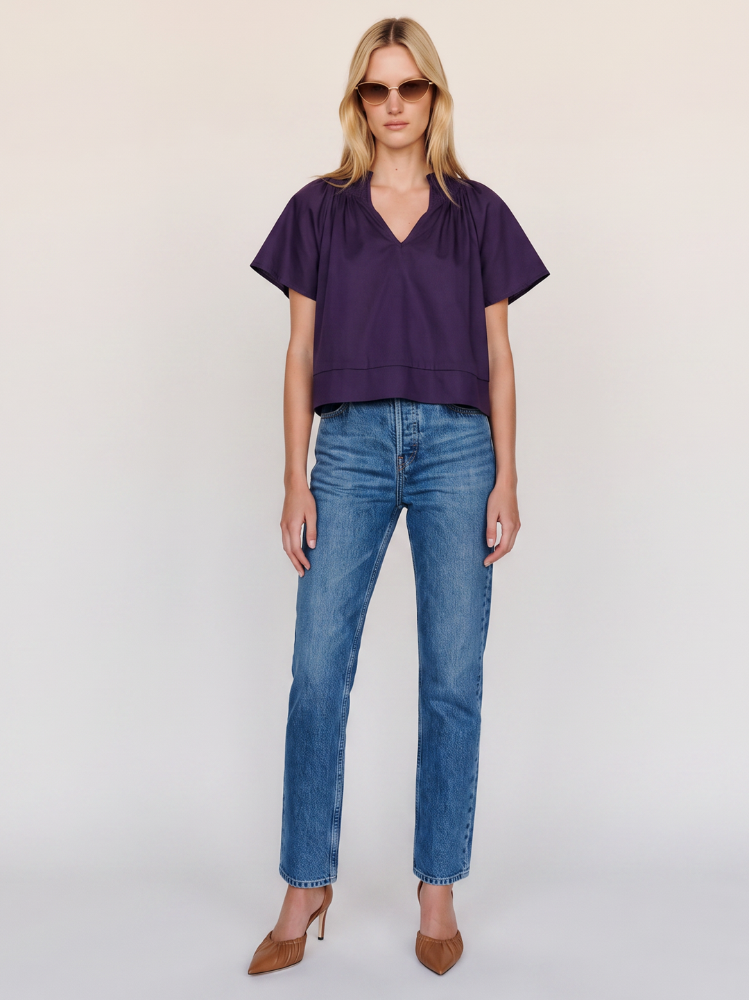 natalie cropped smocked neckline top