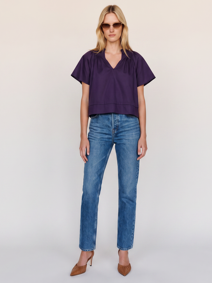 natalie cropped smocked neckline top