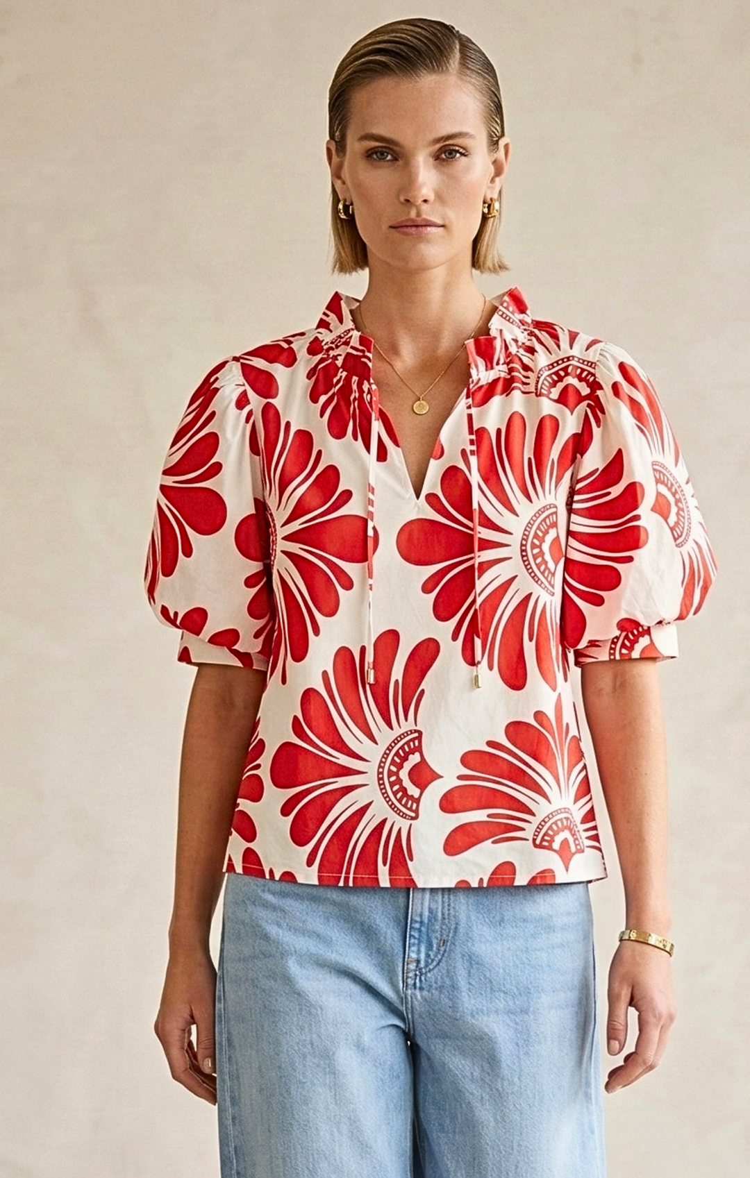 Elaine Bohemian Puff-Sleeve Blouse