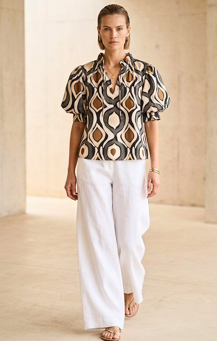 Elaine Bohemian Puff-Sleeve Blouse