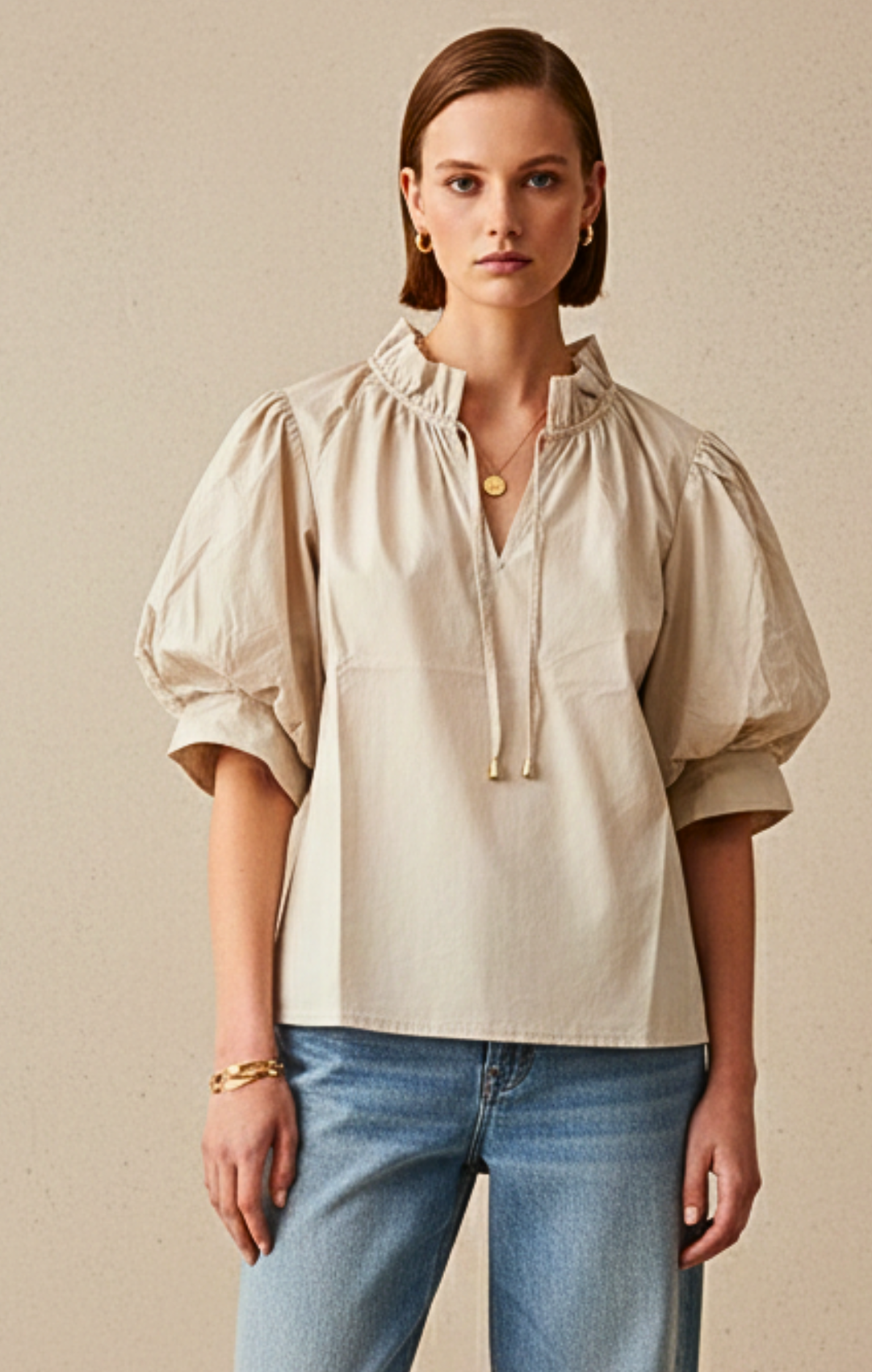 Elaine Bohemian Puff-Sleeve Blouse