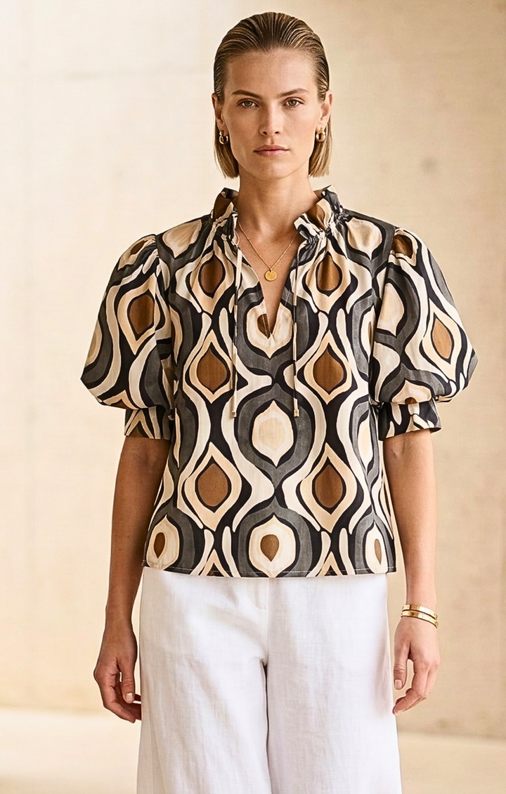 Elaine Bohemian Puff-Sleeve Blouse
