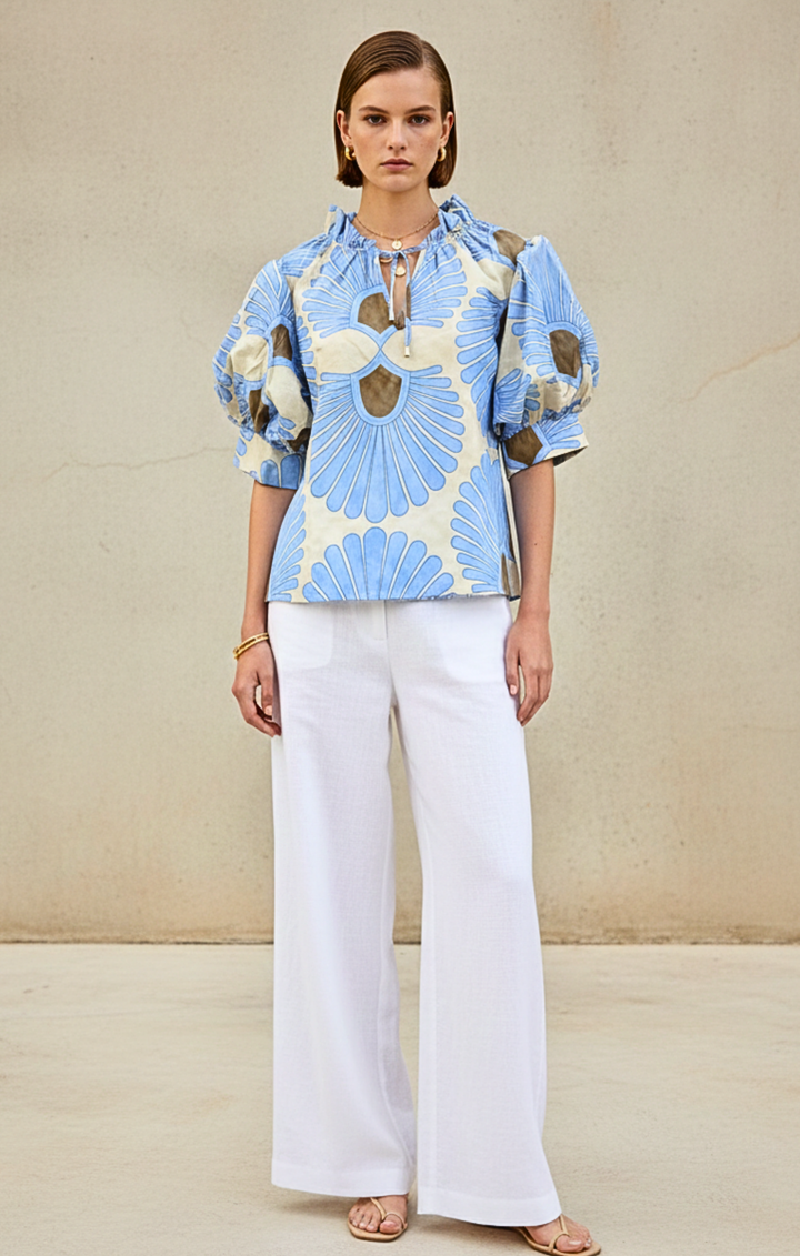 Elaine Bohemian Puff-Sleeve Blouse