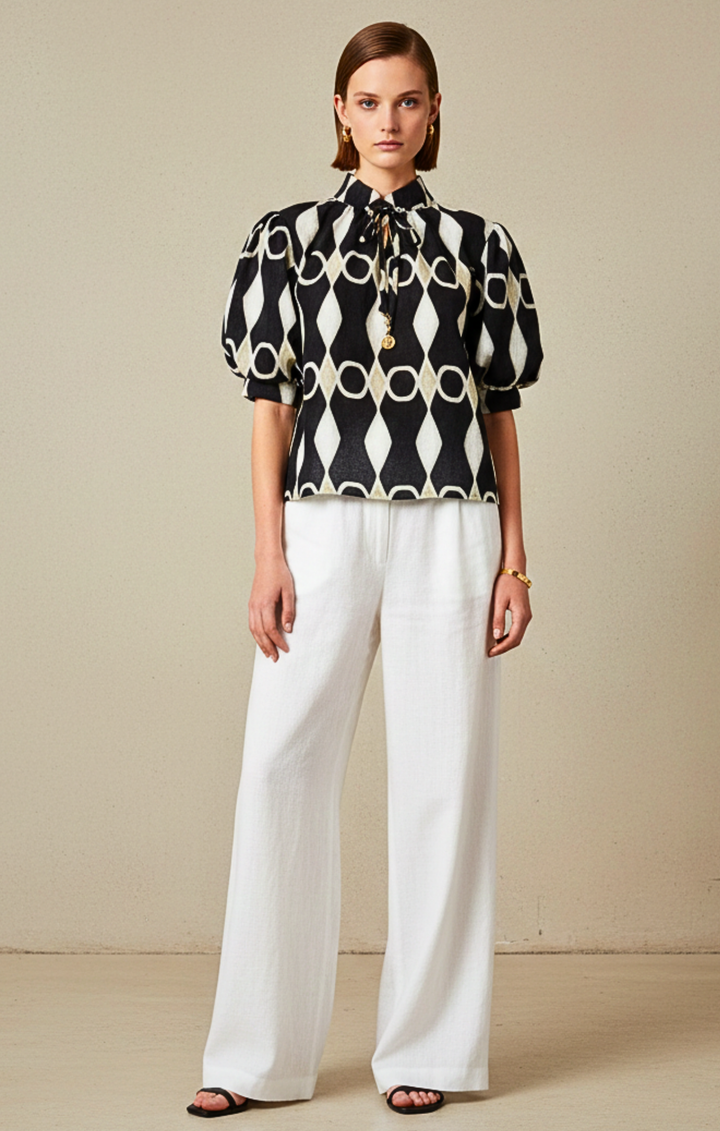 Elaine Bohemian Puff-Sleeve Blouse