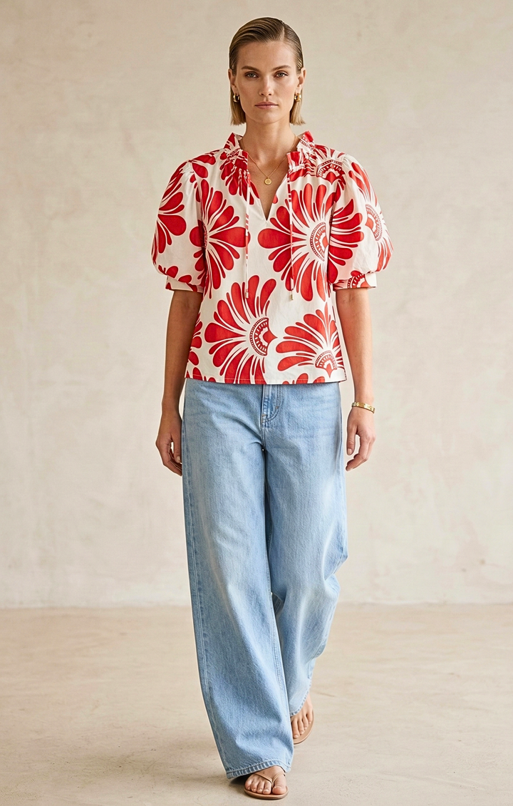 Elaine Bohemian Puff-Sleeve Blouse