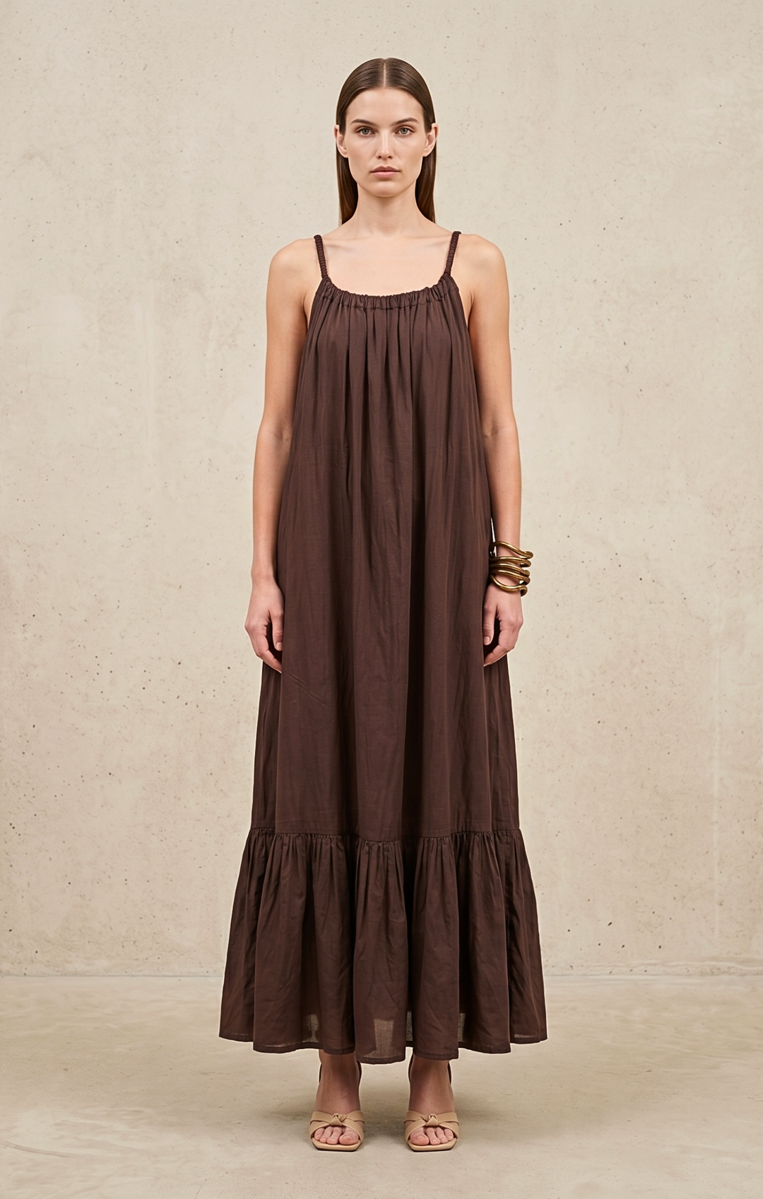Elise Cotton Voile Maxi Dress Flowy Tiered Resort Sundress
