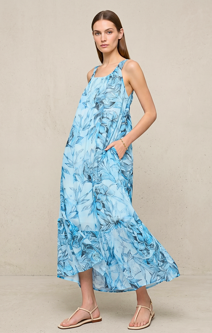 Elise Cotton Voile Maxi Dress Flowy Tiered Resort Sundress