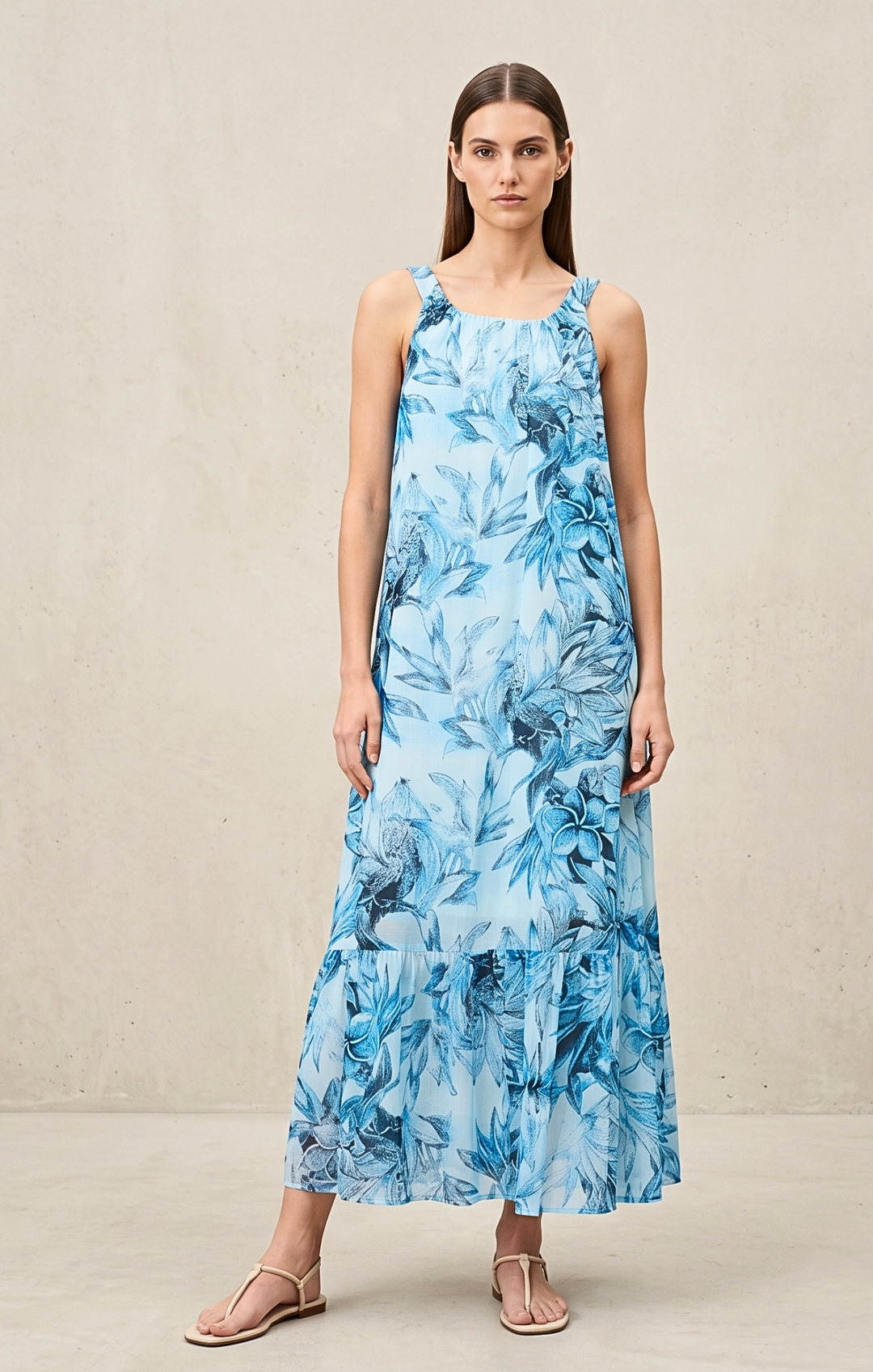 Elise Cotton Voile Maxi Dress Flowy Tiered Resort Sundress
