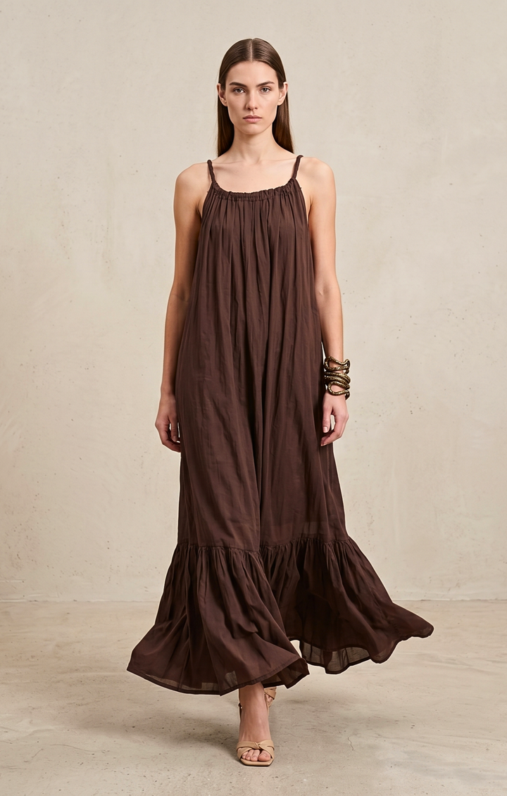 Elise Cotton Voile Maxi Dress Flowy Tiered Resort Sundress