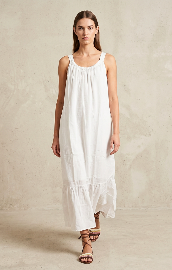 Elise Cotton Voile Maxi Dress Flowy Tiered Resort Sundress