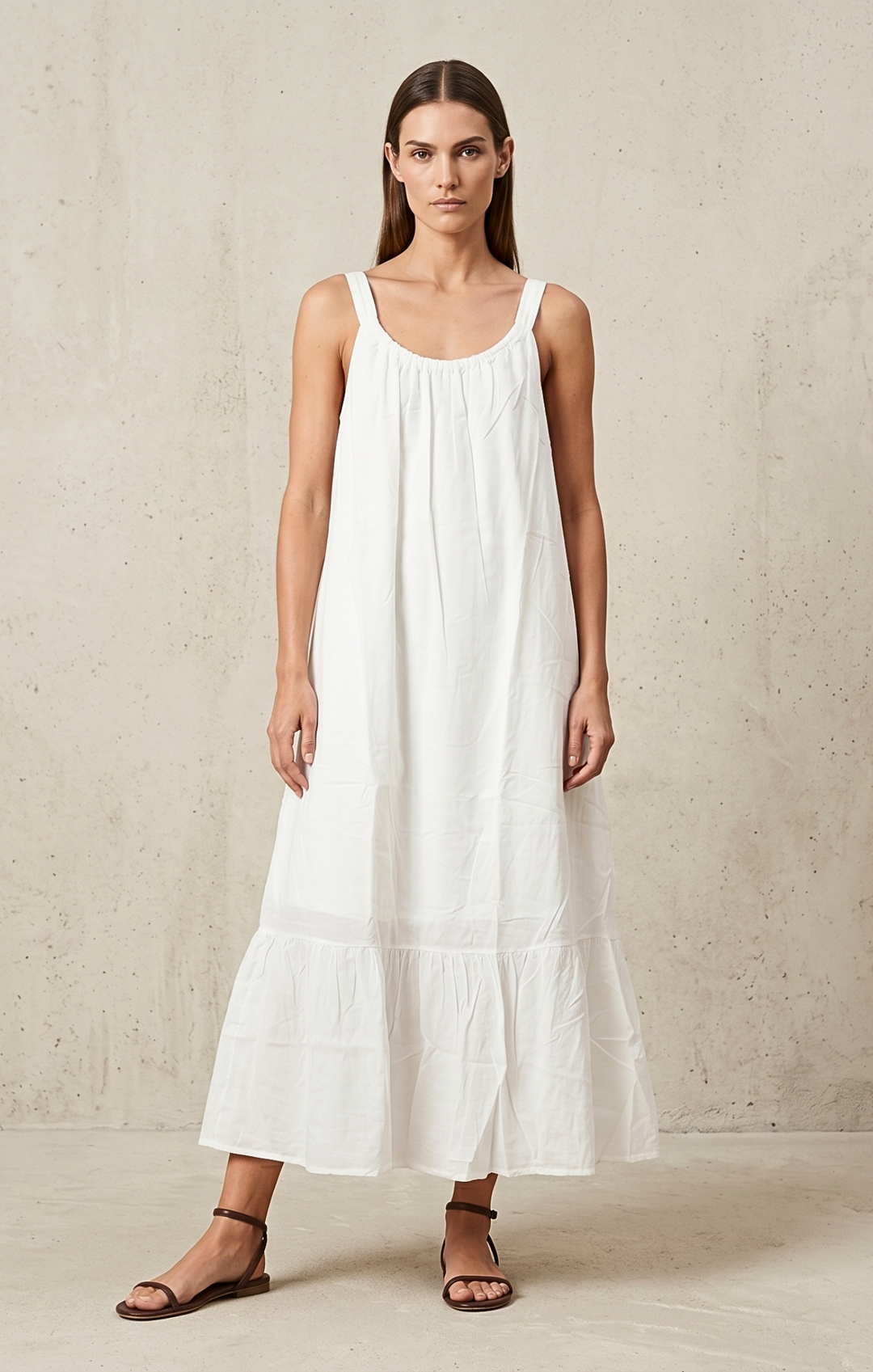 Elise Cotton Voile Maxi Dress Flowy Tiered Resort Sundress