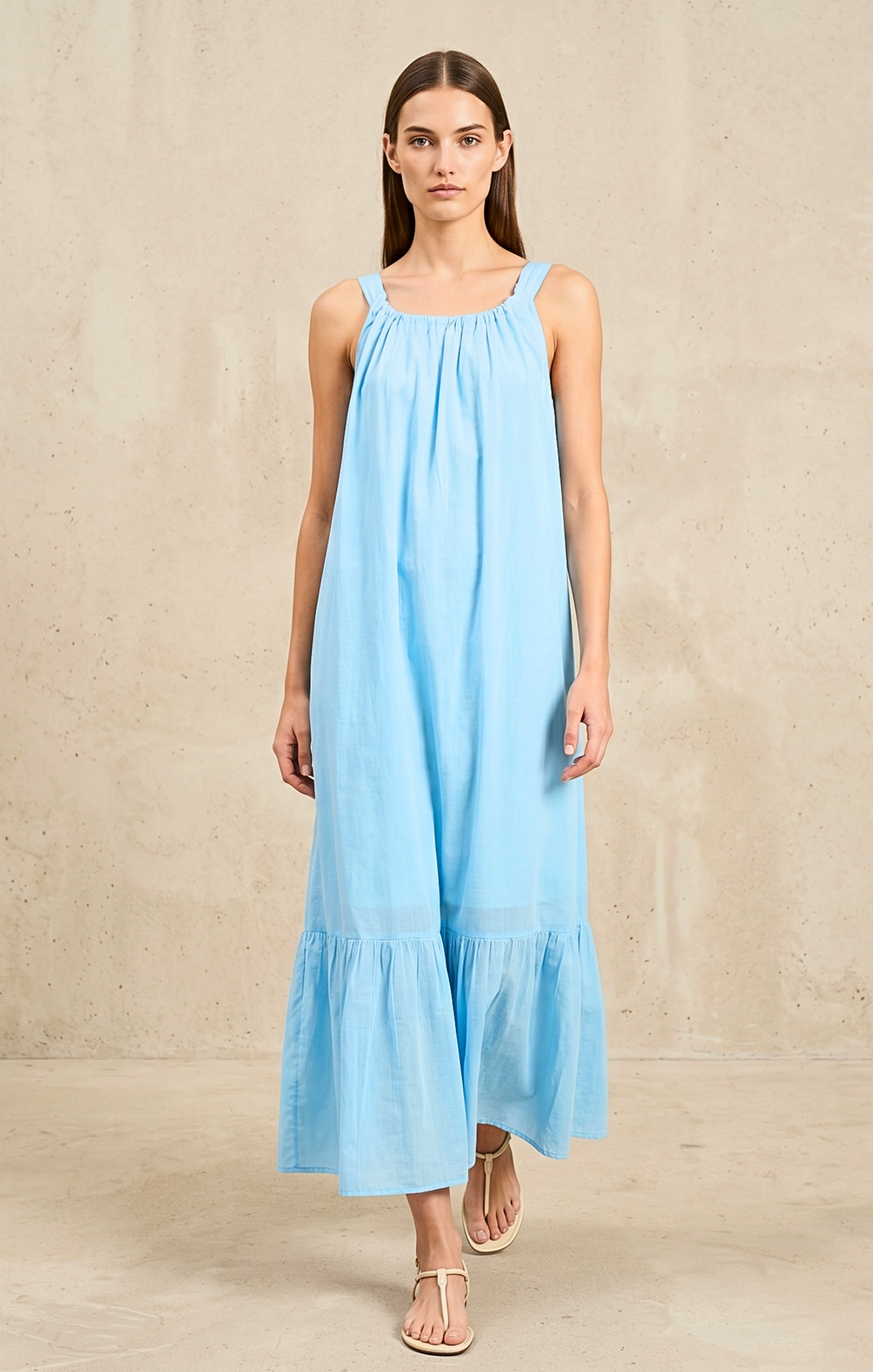 Elise Cotton Voile Maxi Dress Flowy Tiered Resort Sundress