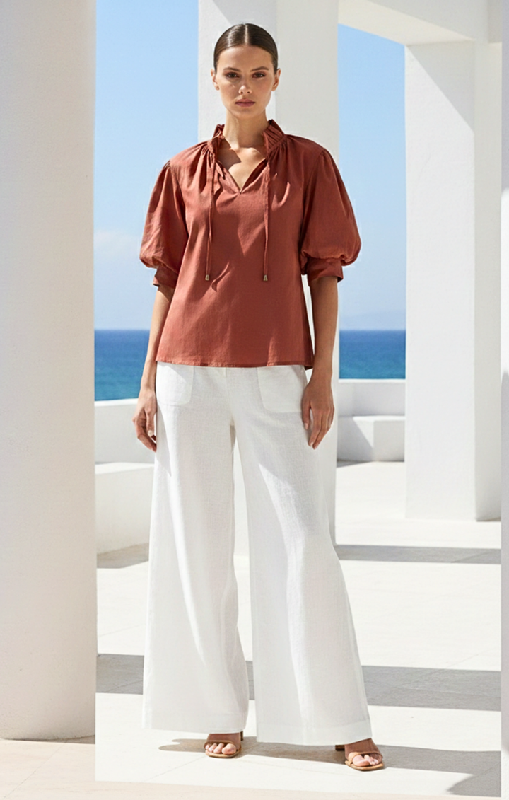 Elaine Bohemian Puff-Sleeve Blouse