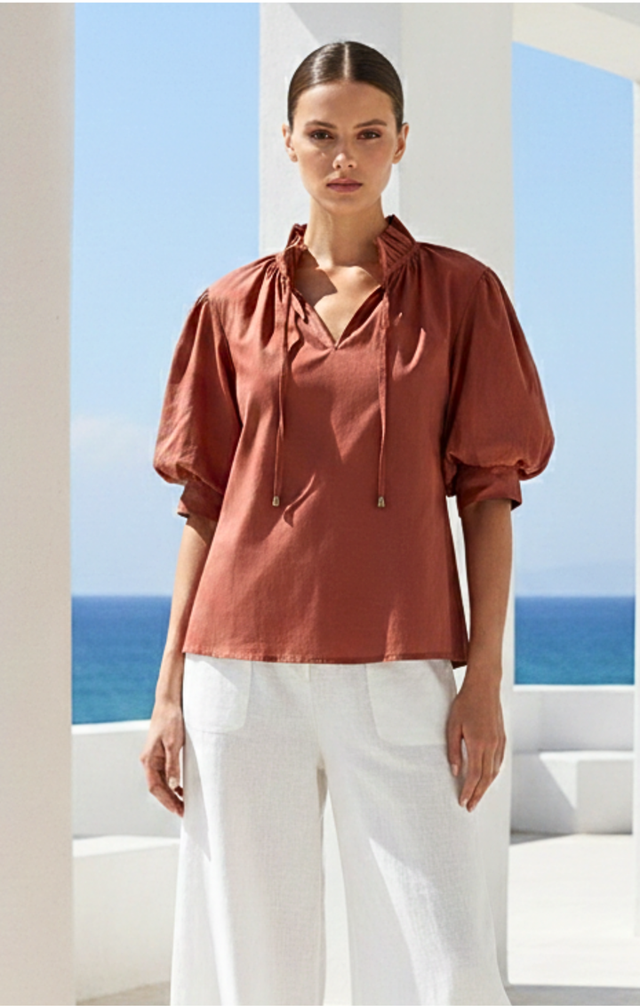 Elaine Bohemian Puff-Sleeve Blouse