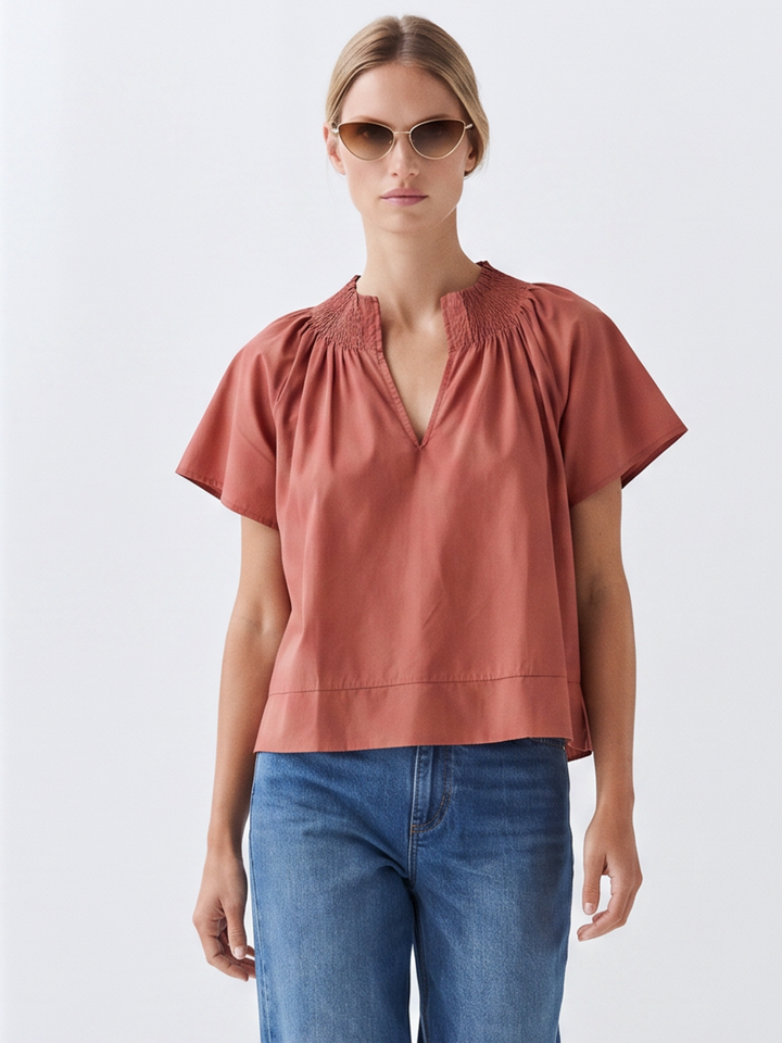 natalie cropped smocked neckline top