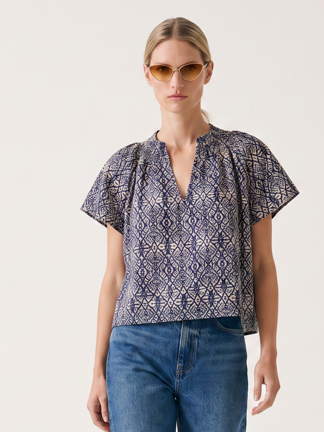 natalie cropped smocked neckline top