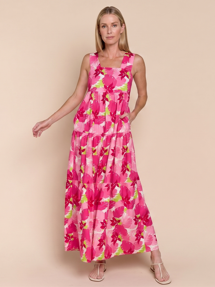 FAYZA TIERED SQUARE-NECK MAXI DRESS