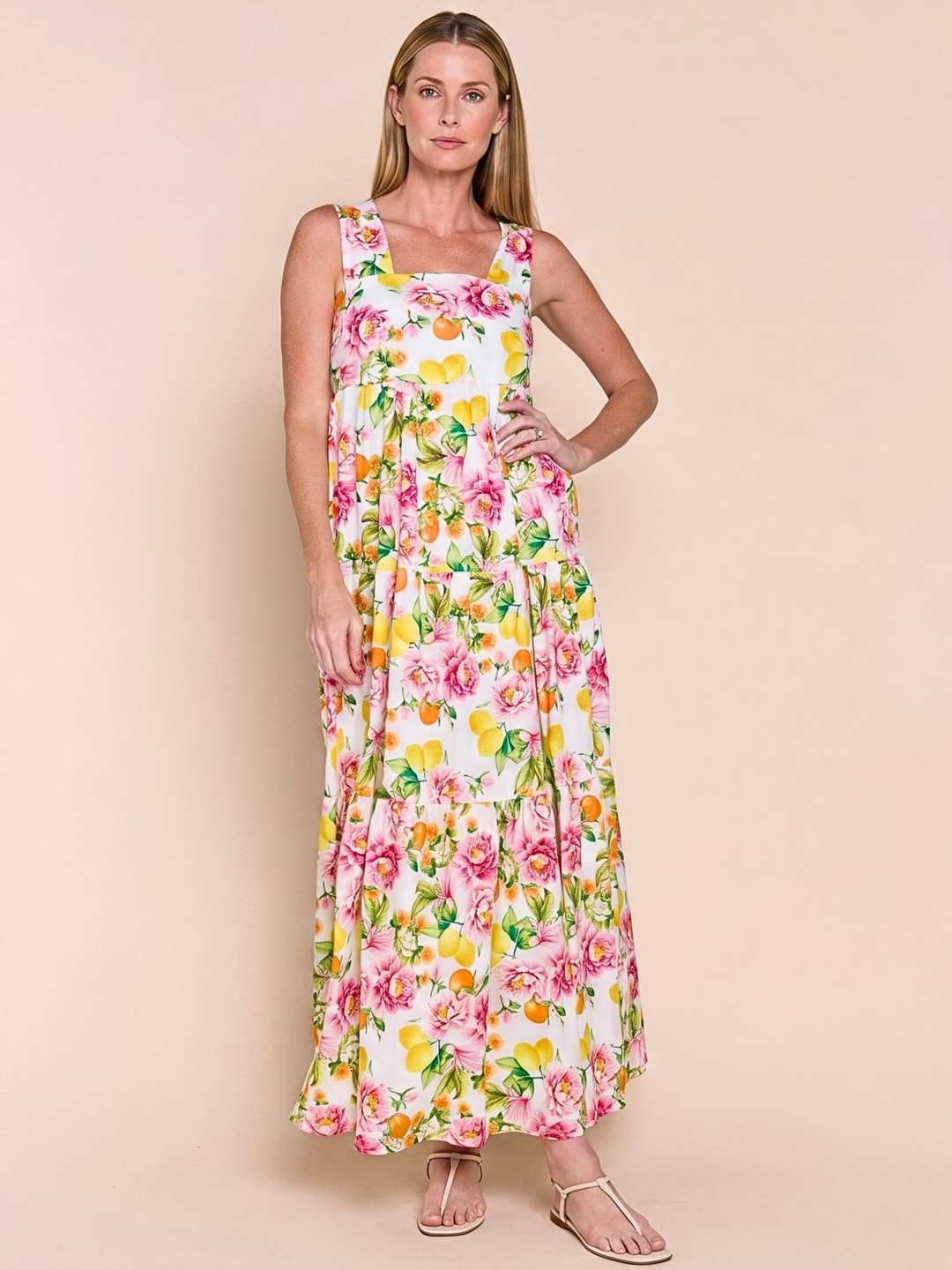 FAYZA TIERED SQUARE-NECK MAXI DRESS