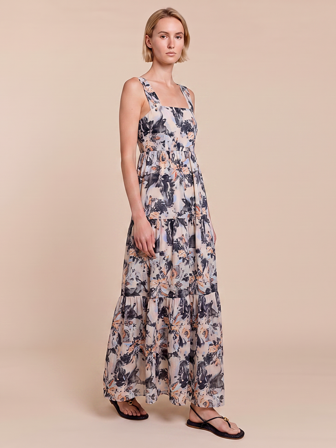 FAYZA TIERED SQUARE-NECK MAXI DRESS