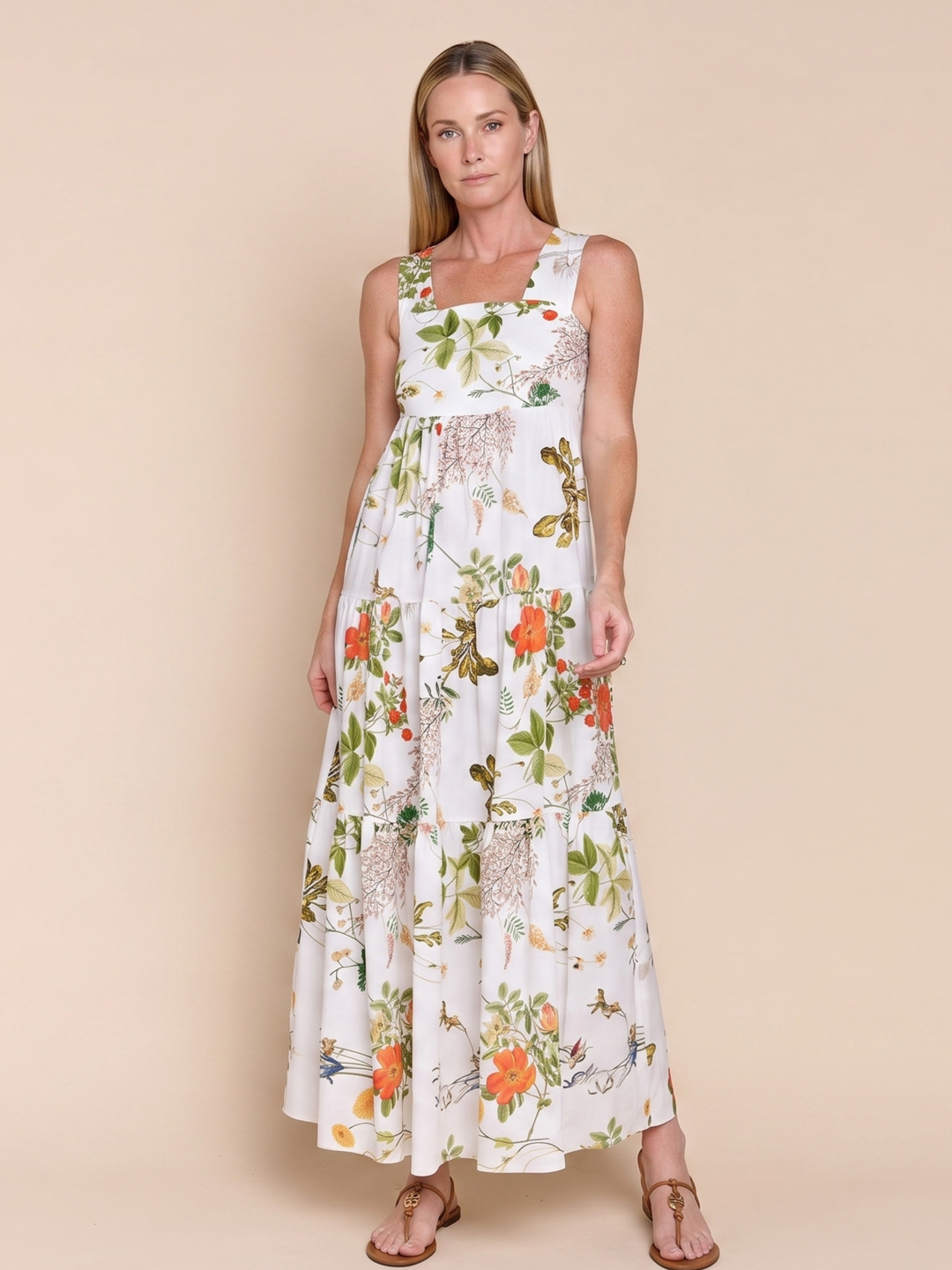 FAYZA TIERED SQUARE-NECK MAXI DRESS