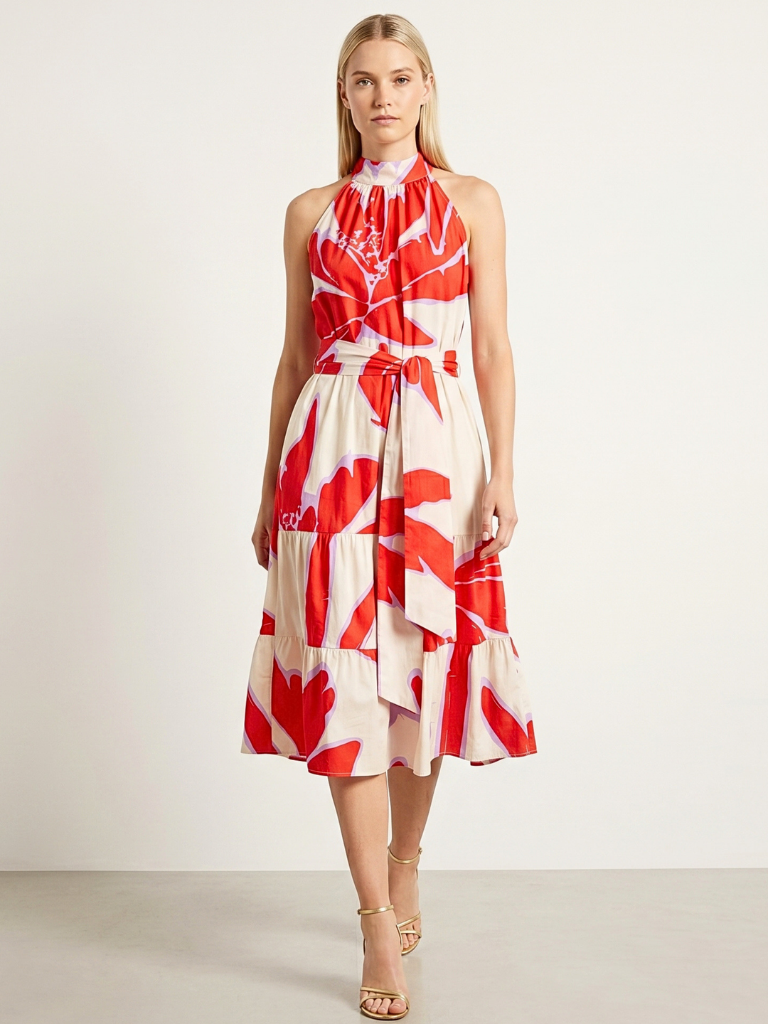 FREDA HALTER TIERED MIDI DRESS