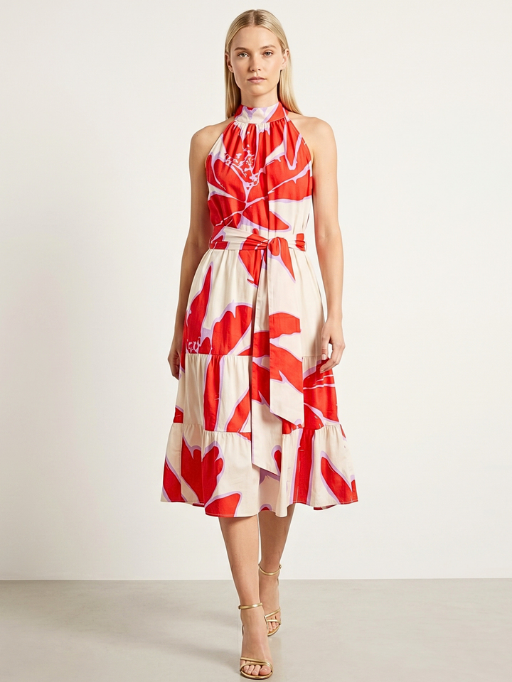 FREDA HALTER TIERED MIDI DRESS