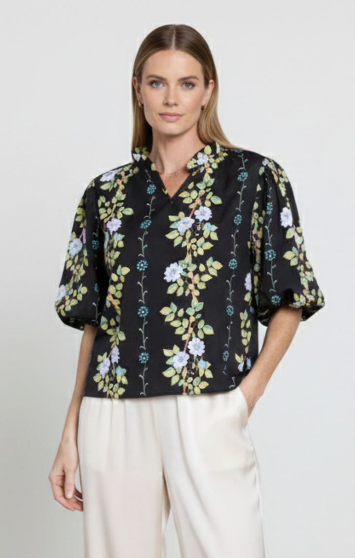 Marianna Chic Italian Cotton Statement Top - Puffed Sleeve