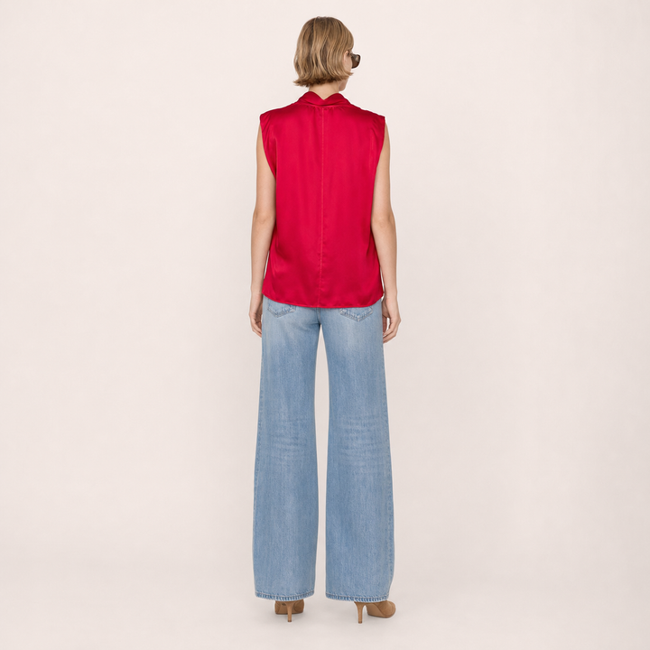 DANA Sleeveless Satin V-Neck Blouse – Relaxed Fit Satin Top