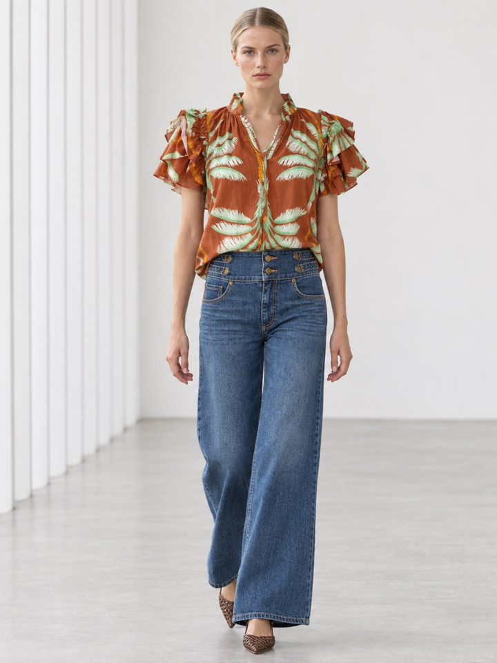 KATA RUFFLE FLUTTER-SLEEVE TOP
