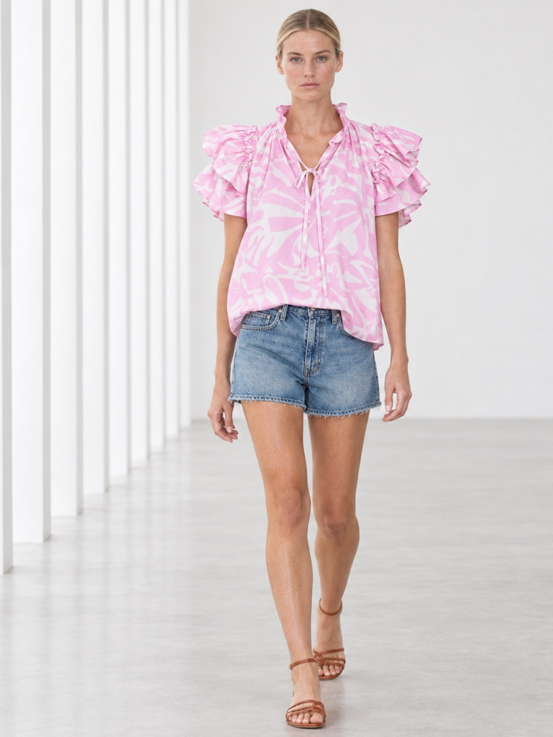 KATA RUFFLE FLUTTER-SLEEVE TOP
