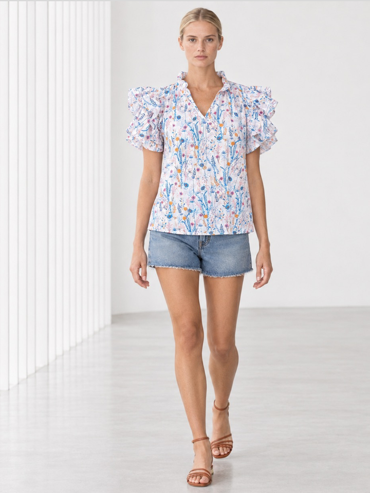 KATA RUFFLE FLUTTER-SLEEVE TOP