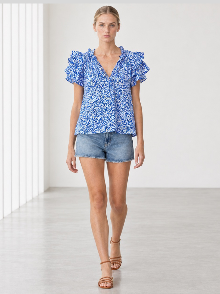 KATA RUFFLE FLUTTER-SLEEVE TOP