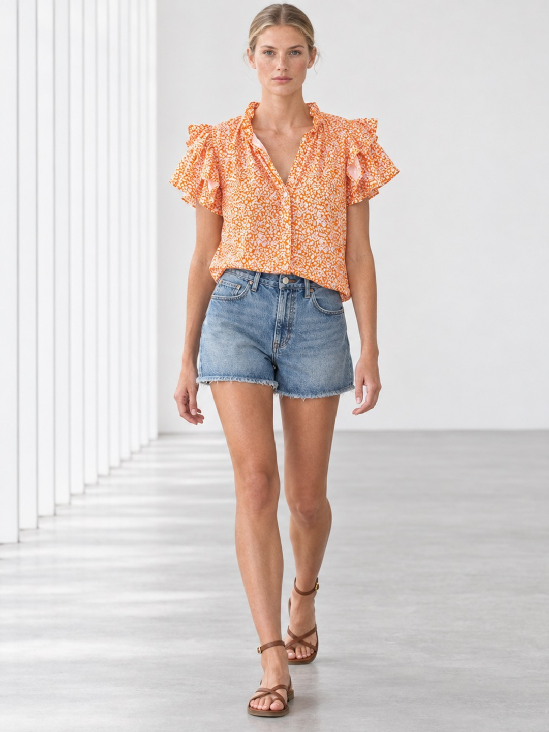KATA RUFFLE FLUTTER-SLEEVE TOP