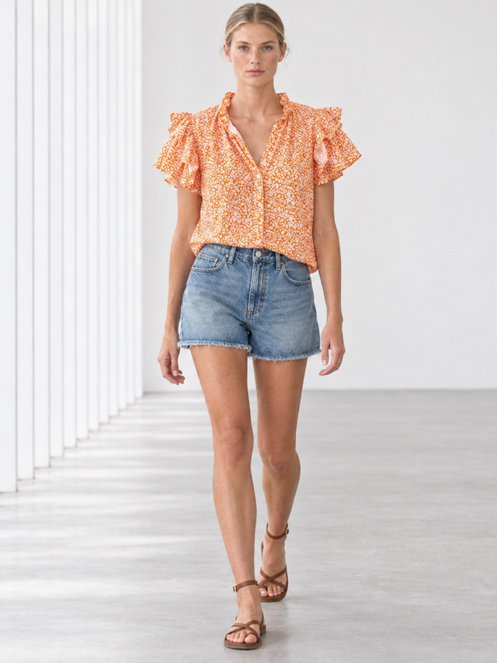 KATA RUFFLE FLUTTER-SLEEVE TOP