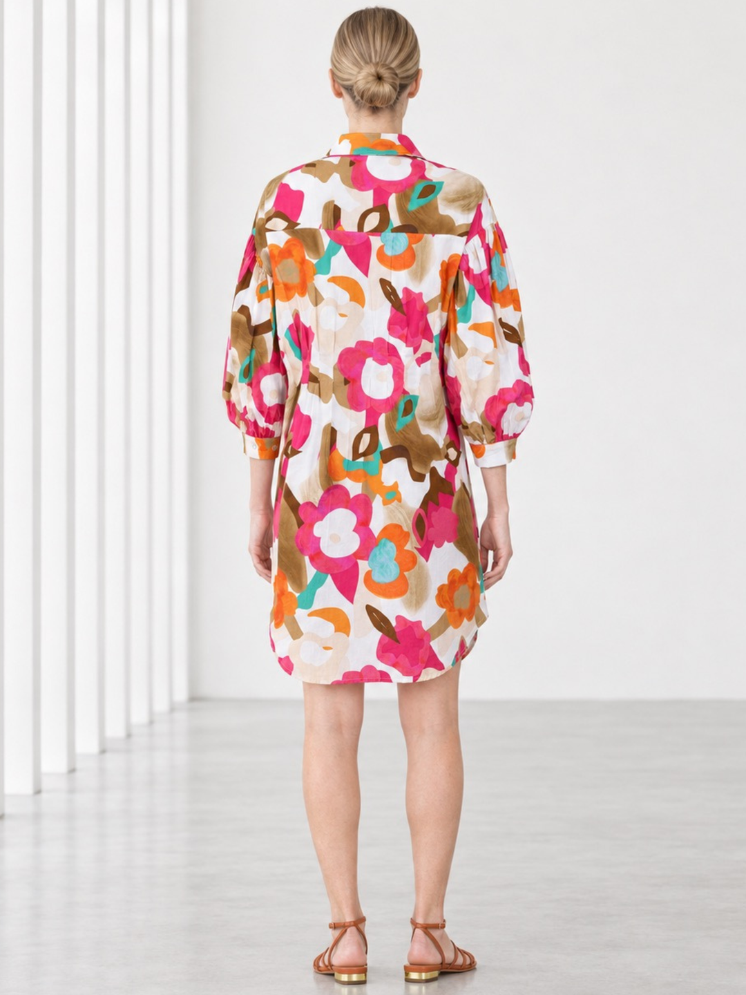 Bria Abstract Floral Button-Down Shirt Dress