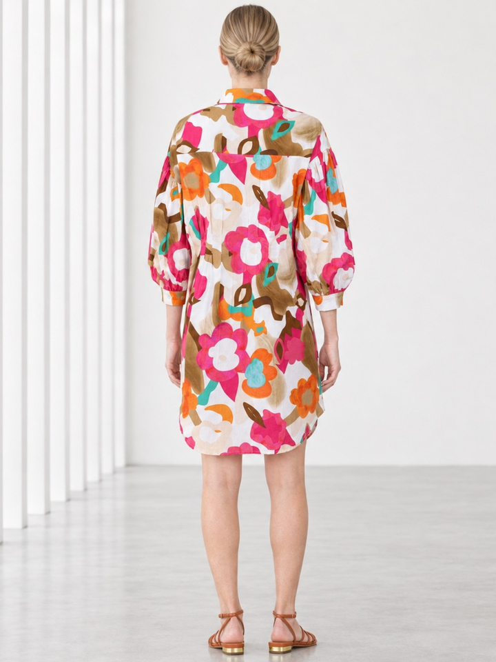 Bria Abstract Floral Button-Down Shirt Dress