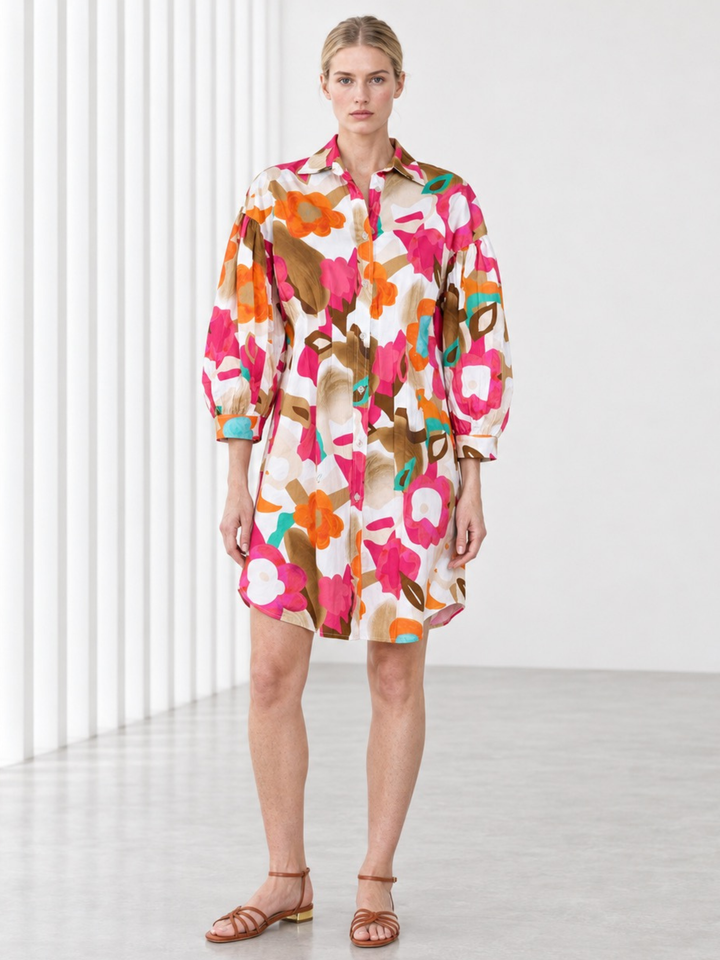 Bria Abstract Floral Button-Down Shirt Dress