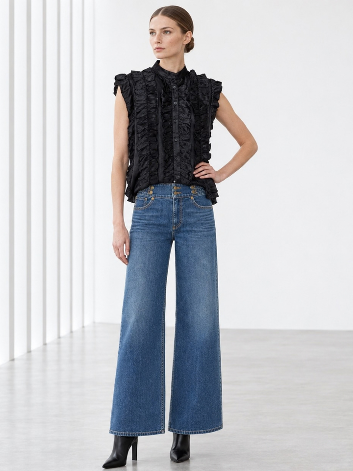 Winona Satin Ruffle Trim Sleeveless Blouse