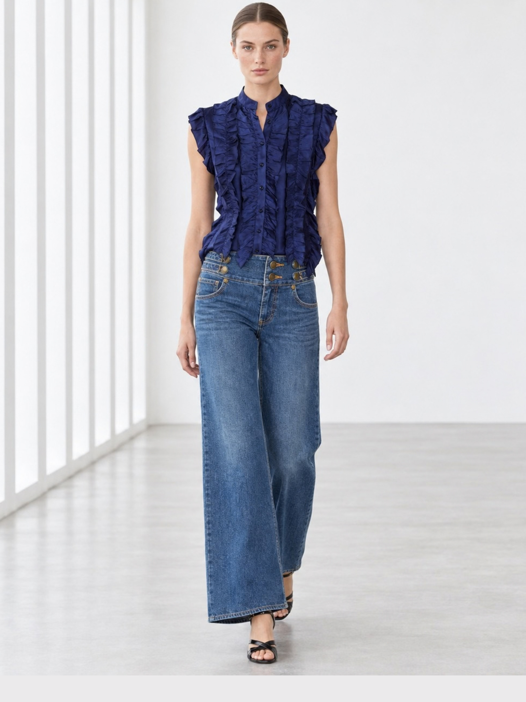Winona Satin Ruffle Trim Sleeveless Blouse