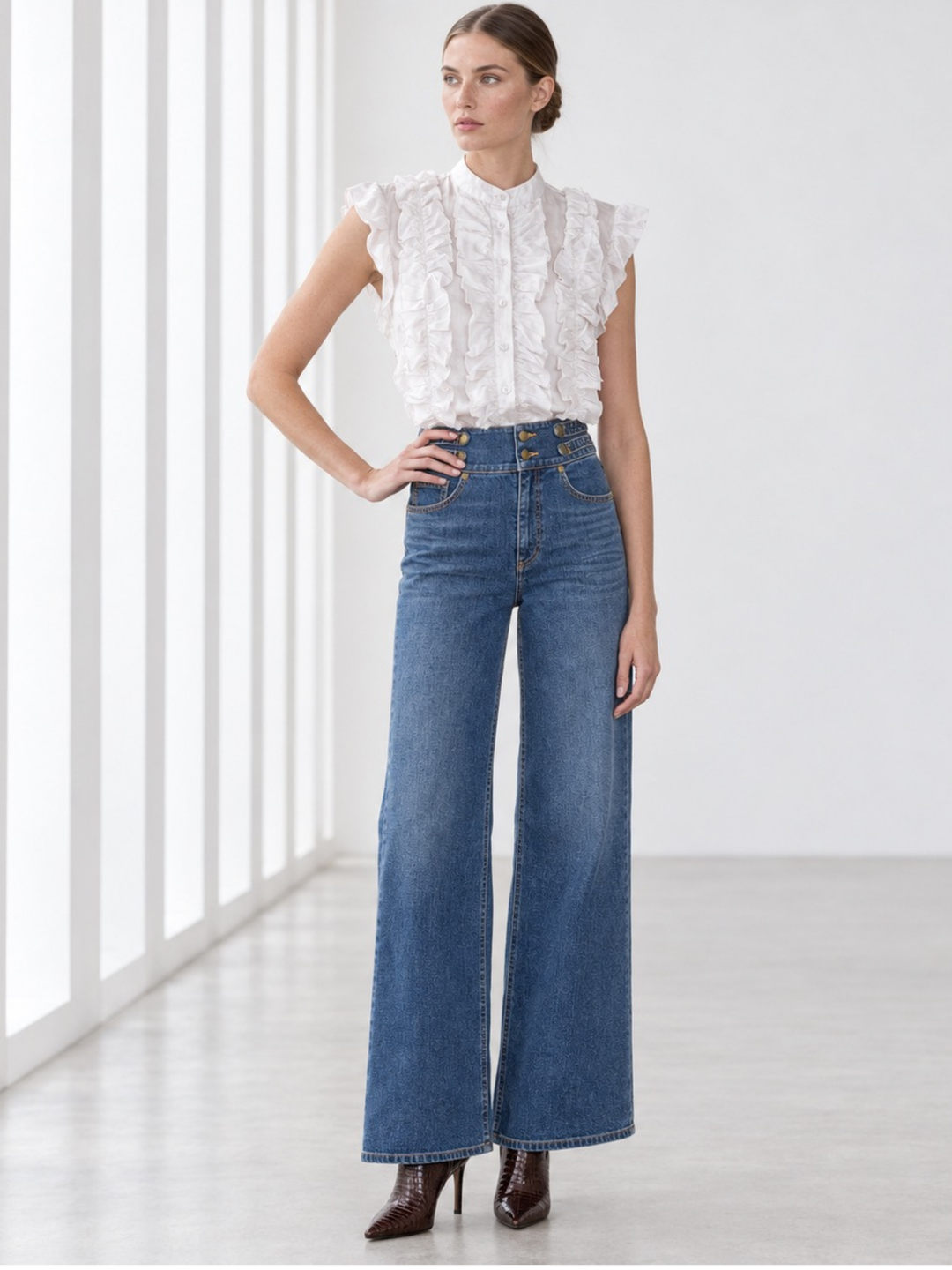 Winona Satin Ruffle Trim Sleeveless Blouse