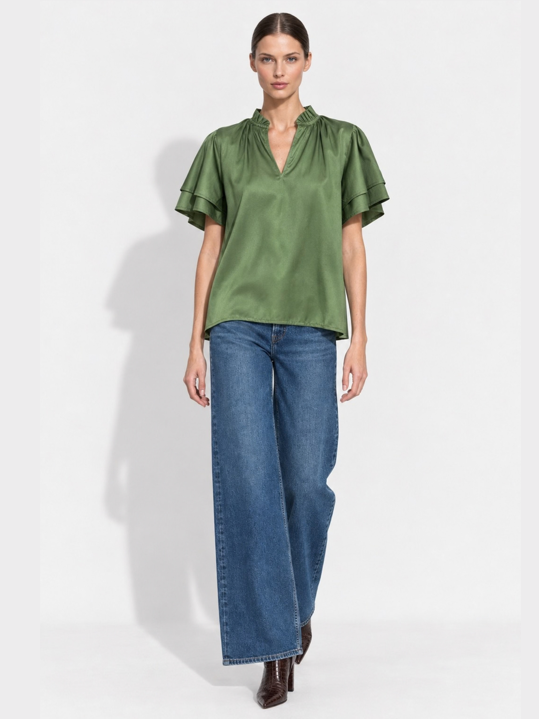 Eunice Ruffle Neck Tiered Flutter Sleeve Top