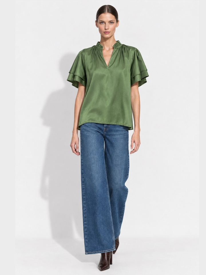 Eunice Ruffle Neck Tiered Flutter Sleeve Top