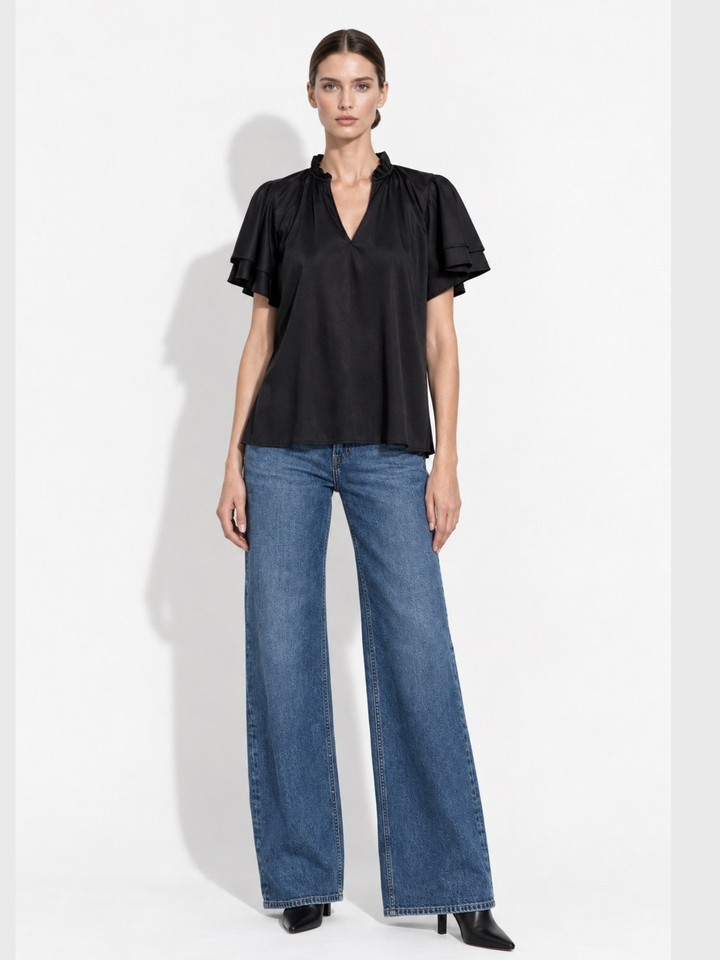 Eunice Ruffle Neck Tiered Flutter Sleeve Top