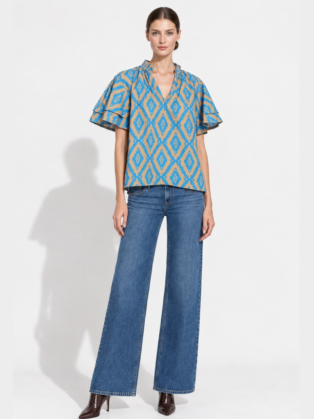 Eunice Ruffle Neck Tiered Flutter Sleeve Top