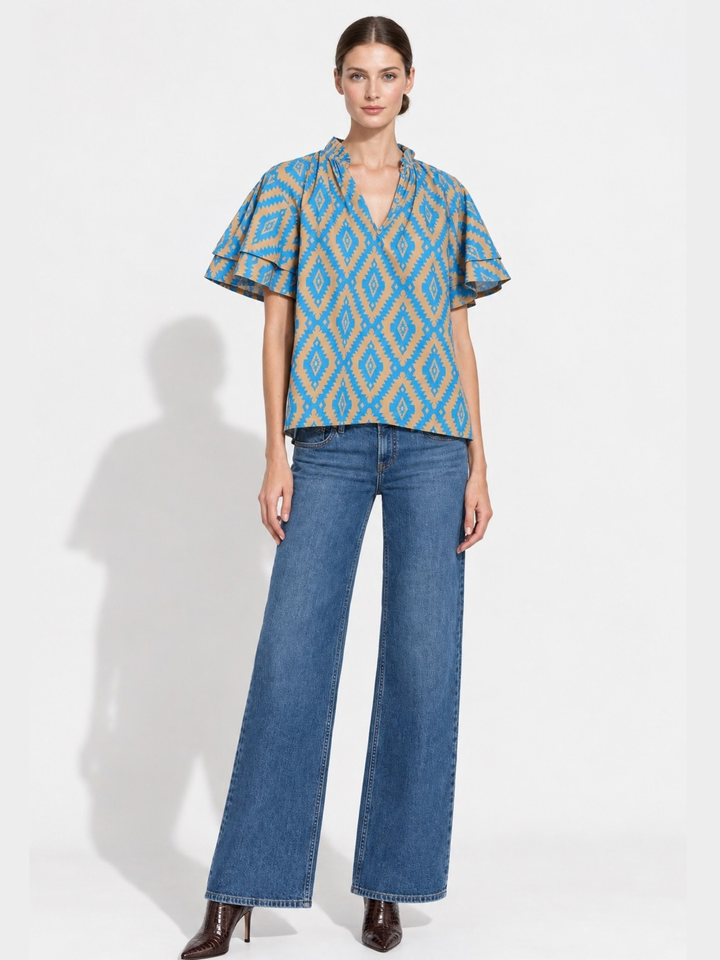 Eunice Ruffle Neck Tiered Flutter Sleeve Top