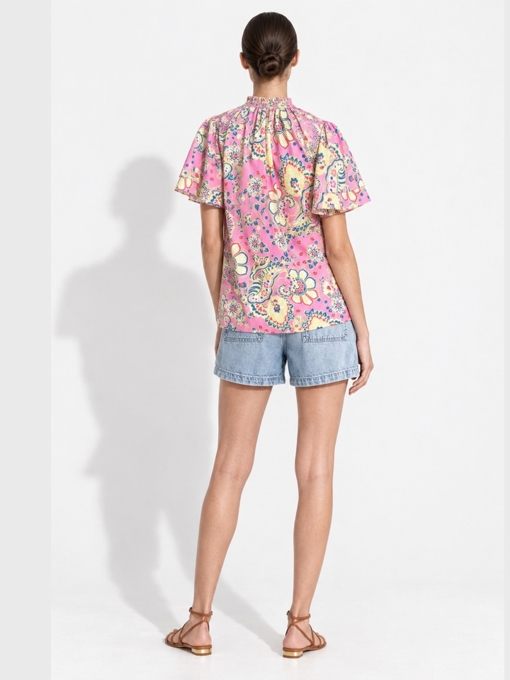 Eunice Ruffle Neck Tiered Flutter Sleeve Top