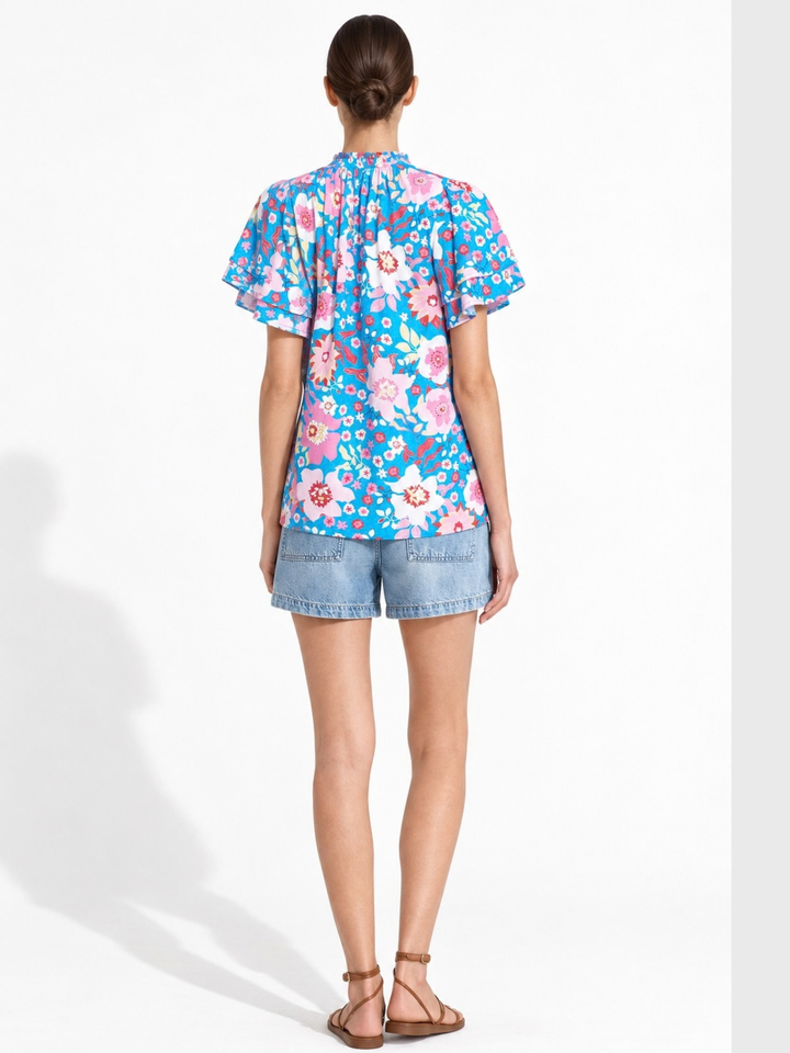 Eunice Ruffle Neck Tiered Flutter Sleeve Top